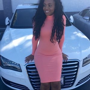 Peach Long Sleeve Midi Dress